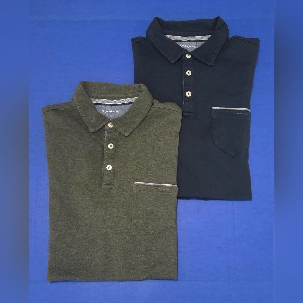 Tahari Men’s Olive and Black Polo Shirt - Chest Pocket Detail